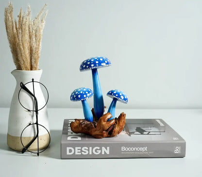 Blue Mushroom Sculpture, Colorful, Art, Painted Statue