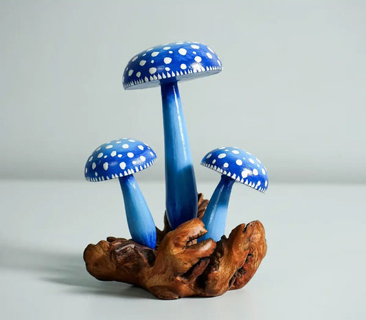 Blue Mushroom Sculpture, Colorful, Art, Painted Statue