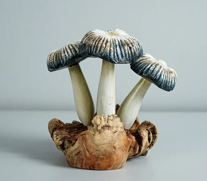 Grey Mushroom Statue, Painted Mushroom, Wood Cavin