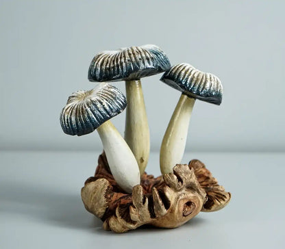 Grey Mushroom Statue, Painted Mushroom, Wood Cavin