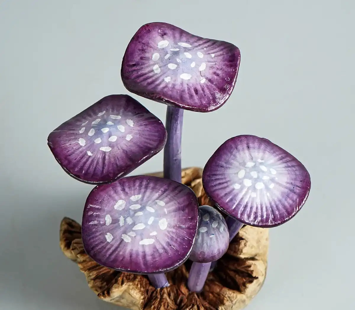 Purple Mushroom Sculpture, Colorful Statue, Painted Figurine