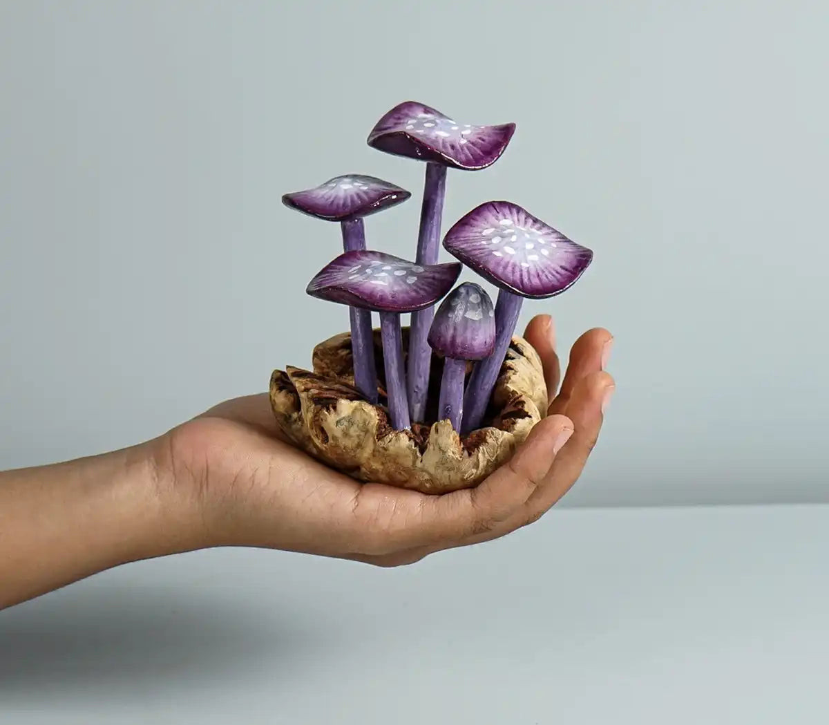 Purple Mushroom Sculpture, Colorful Statue, Painted Figurine