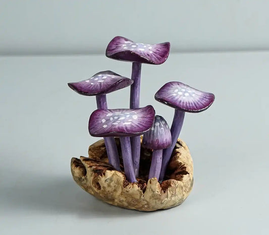 Purple Mushroom Sculpture, Colorful Statue, Painted Figurine