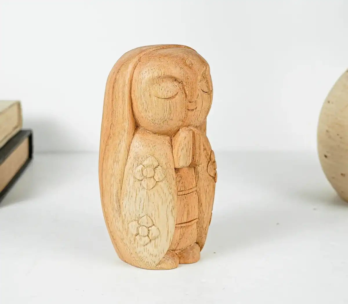 Woman Jizo Statue, Buddha Sculpture, Wood Figurine