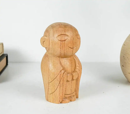 Wooden Jizo Statue, Buddha Sculpture, Wood Figurine