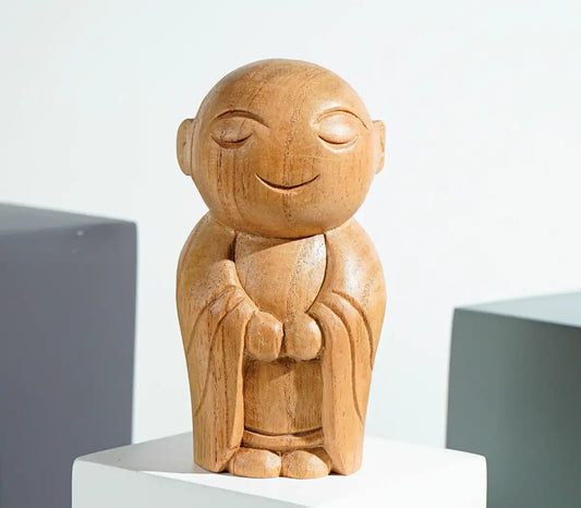 Wooden Jizo Statue, Buddha Sculpture, Wood Figurine