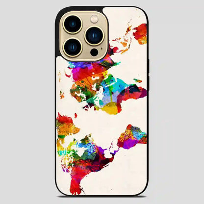 Abstract Painting World Map iPhone 14 Pro Max Case