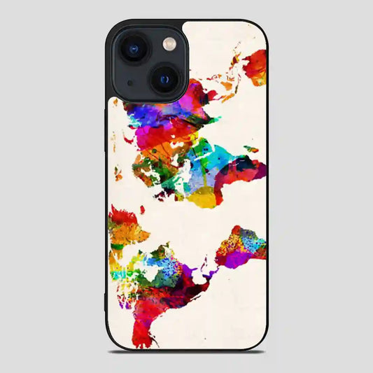 Abstract Painting World Map iPhone 14 Case