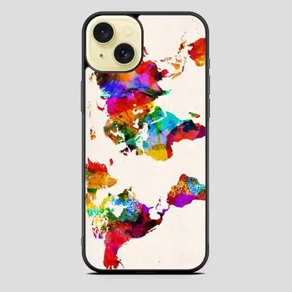 Abstract Painting World Map iPhone 15 Plus Case