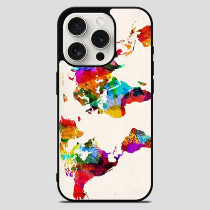 Abstract Painting World Map iPhone 15 Pro Max Case