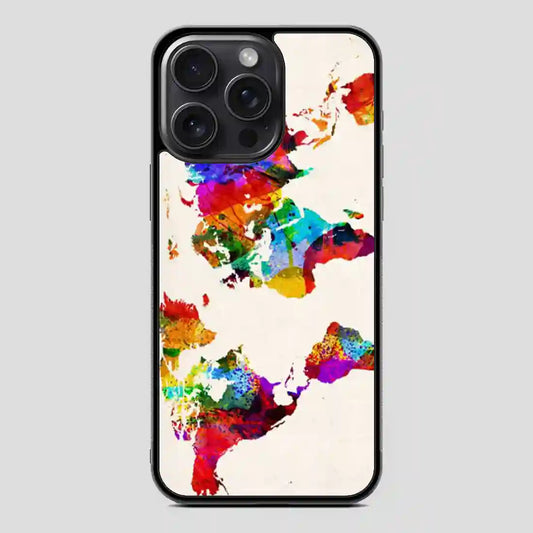 Abstract Painting World Map iPhone 15 Pro Case