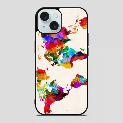 Abstract Painting World Map iPhone 15 Case