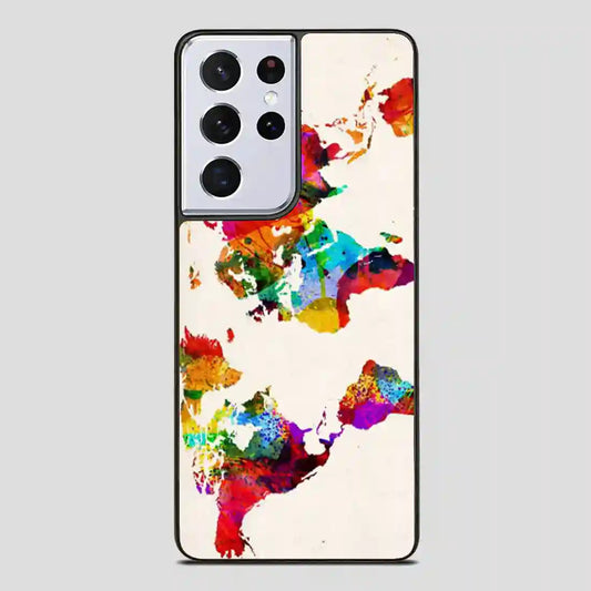 Abstract Painting World Map Samsung Galaxy S21 Ultra Case