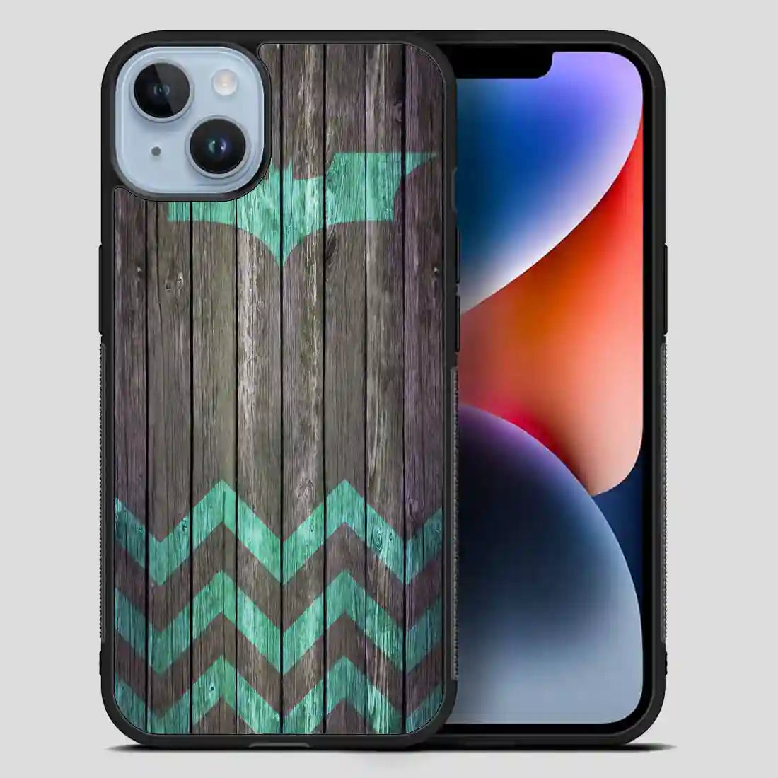 Bat And Chevron On Dark Wood iPhone 14 Plus Case