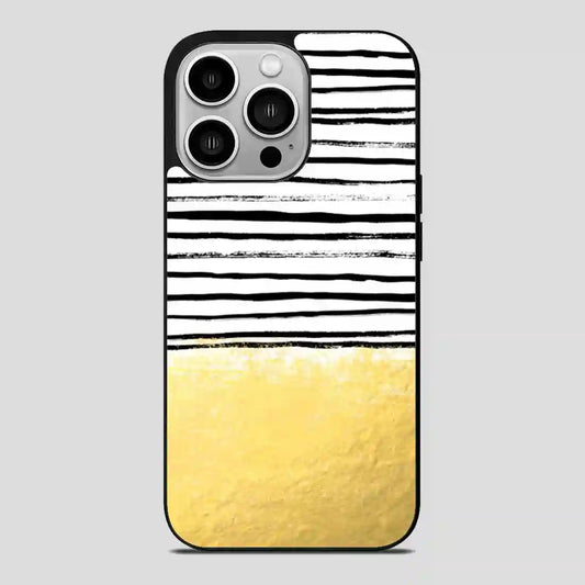 Blaire Brushed Gold Stripes Black And Gold Trend iPhone 14 Pro Case