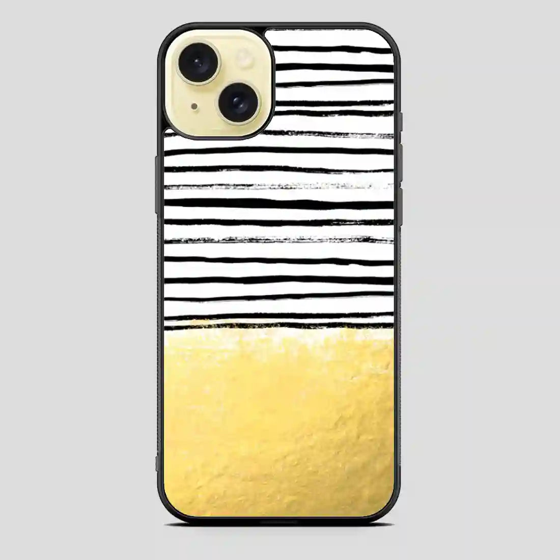 Blaire Brushed Gold Stripes Black And Gold Trend iPhone 15 Plus Case