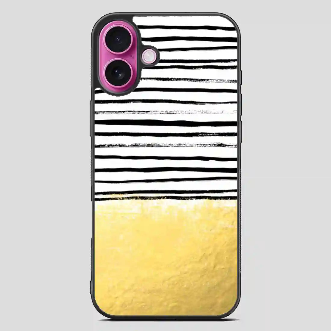 Blaire Brushed Gold Stripes Black And Gold Trend iPhone 16 Plus Case