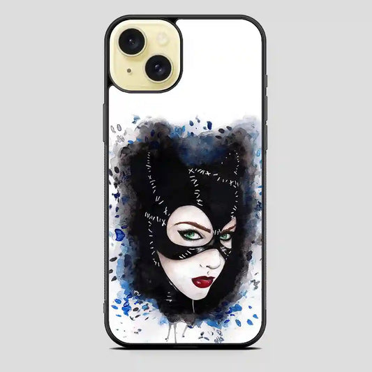 Catwoman Art Print Watercolor iPhone 15 Plus Case