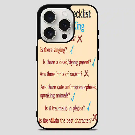 Disney Checklist The Lion King iPhone 15 Pro Max Case