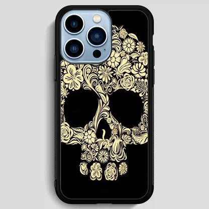 Floral Sugar Skull Gold iPhone 13 Pro Max Case