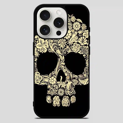 Floral Sugar Skull Gold iPhone 15 Pro Max Case