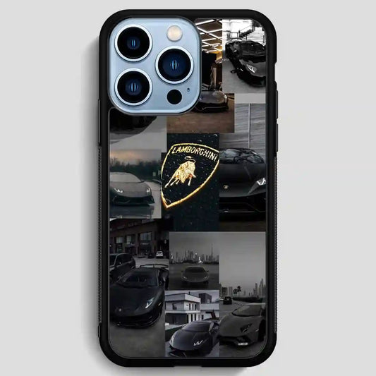 Lamborghini Collage Black Car iPhone 13 Pro Max Case