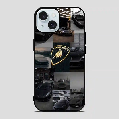 Lamborghini Collage Black Car iPhone 15 Case