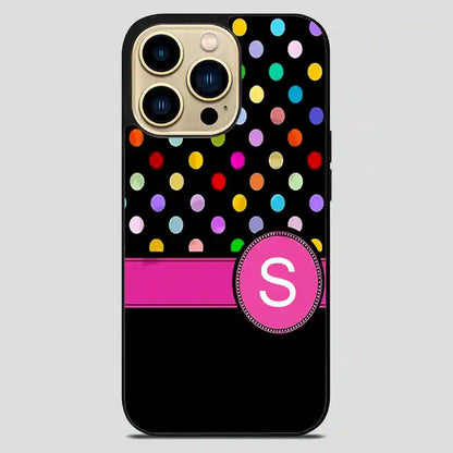 Pink Letter S Monogram Rainbow Polka Dot iPhone 14 Pro Max Case