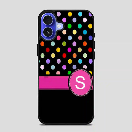 Pink Letter S Monogram Rainbow Polka Dot iPhone 16 Case