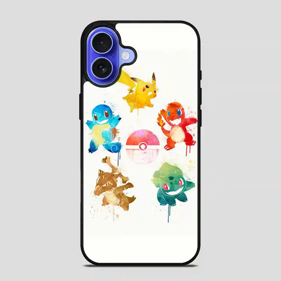 Pokemon First Generation Bulbasaur Cool Charmander Cool Cubone Cool Squirtle Cool Pikachu Watercolor iPhone 16 Case