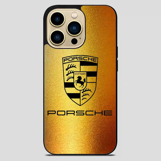 Porsche Logo Gold Car iPhone 14 Pro Max Case