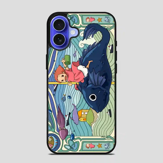 Studio Ghibli Ponyo Running On Fish iPhone 16 Case