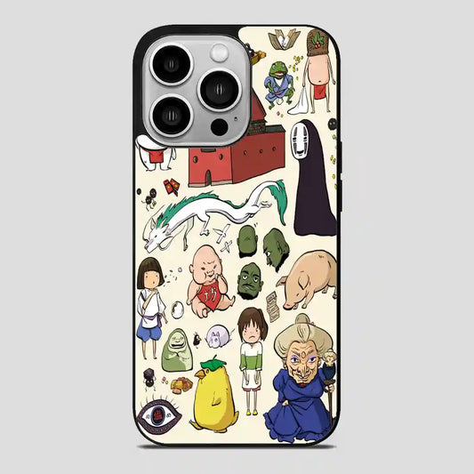 Studio Ghibli Spirited Away Characters Doodle iPhone 14 Pro Case