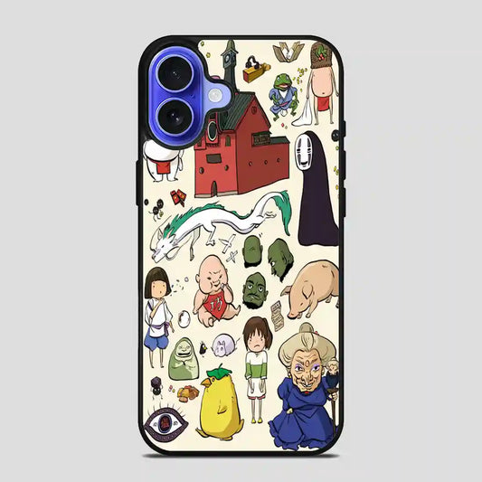 Studio Ghibli Spirited Away Characters Doodle iPhone 16 Case