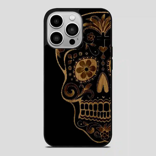 Sugar Skull Wood Print iPhone 14 Pro Case