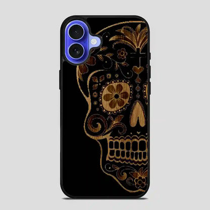 Sugar Skull Wood Print iPhone 16 Case