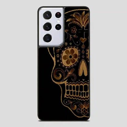 Sugar Skull Wood Print Samsung Galaxy S21 Ultra Case